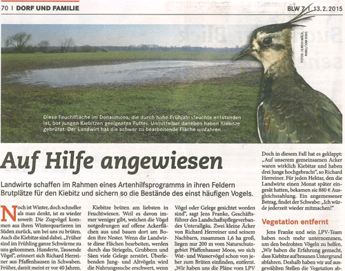 Ausschnitt des Artikels im Bayerischen Landwirtschaftlichen Wochenblatt.