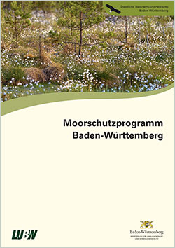 Titelbild der Broschüre mit einem Bild eines Wollgras-Moores mit Kiefern.