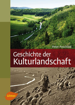 Titelbild des Buches „Geschichte der Kulturlandschaft“ mit zwei Bildern, die den gleichen Landschaftsausschnitt aktuell und historisch vergleichen.
