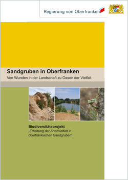 Titelseite der Broschüre mit Farbflächen und drei kleinen Sandgruben-Bildern.