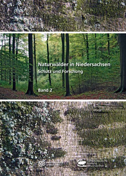 Titelbild mit Nahaufnahme einer Baumrinde, dazwischen das Bild eines Naturwaldes.