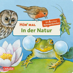 Gemaltes Titelbild vom Buch, auf dem verschiedene Tiere in der Natur sehen kann.