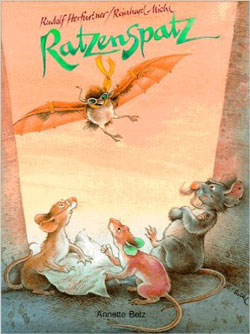 Gemaltes Titelbild des Buches, auf dem drei Ratten über einer Landkarte und ein Spatz mit Flugbrille im Landeanflug zu sehen sind.