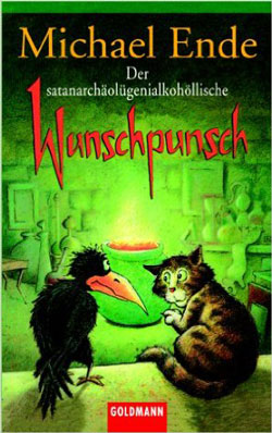 Gemaltes Titelbild des Buches, auf dem eine Katze und ein Rabe vor einem dampfendem Kessel sitzen, in unheimliches, grünes Licht getaucht.