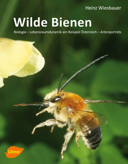 : Titelbild des Buches mit der Großaufnahme einer Wildbiene im Langeanflug auf eine gelbe Blüte.