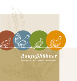  Auf dem Titelbild der Broschüre sind schematisch die verschiedenen Raufußhuhn-Arten abgebildet.