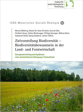 Abgebildet ist die Titelseite der Studie mit ISOE-Logo, Autoren, Titel und einem Foto einer Agrarlandschaft mit Blühwiese, Feld und Waldrand.