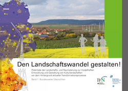 Titelbild der Broschüre „Den Landschaftswandel gestalten!“ (Kollage einer Energielandschaft) 