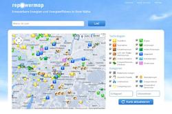 Internetseite mit zentraler Kartendarstellung von Anlagen im Großraum München.