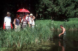 Group on a field trip in a pond