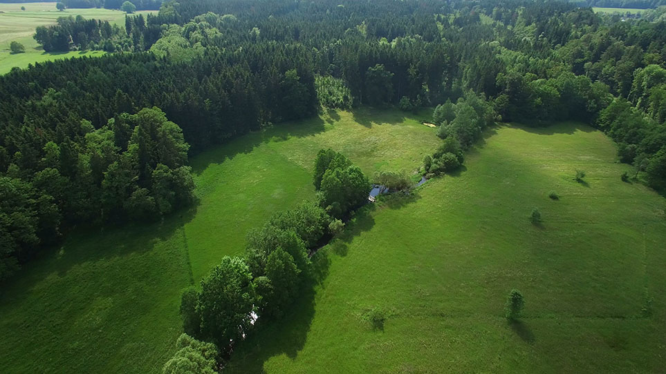 Luftaufnahme auf die Grünflächen der Ökosation Straß.