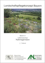 Titelblatt LPK II 1 Teilband 1 Kalkmagerrasen (Wiese mit Blumen, dahinter Büsche, Wiesen und Bäume)